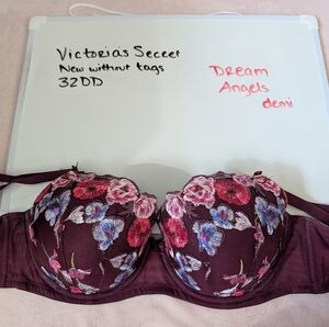Victoria's Secret Dream Angels Lightly Lined Plum Floral Embroidered Demi Bra